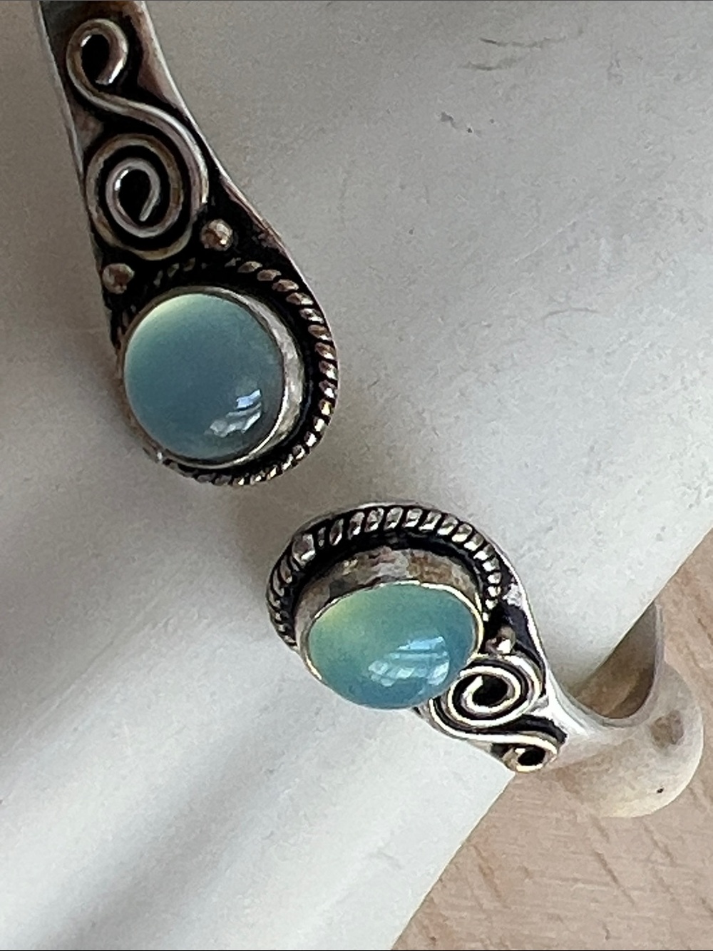 Sterling Silver Open Cuff Bracelet with Aqua Blue Stone - Picture 2 of 6